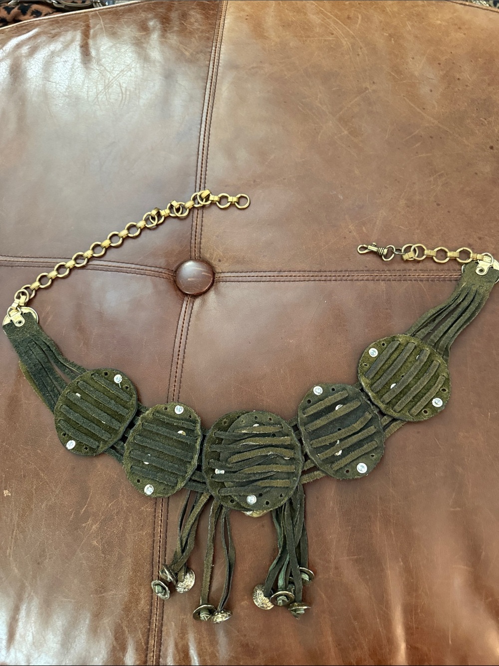 Vintage Leather Waist Belt with Solid medallions. OS - Picture 6 of 13